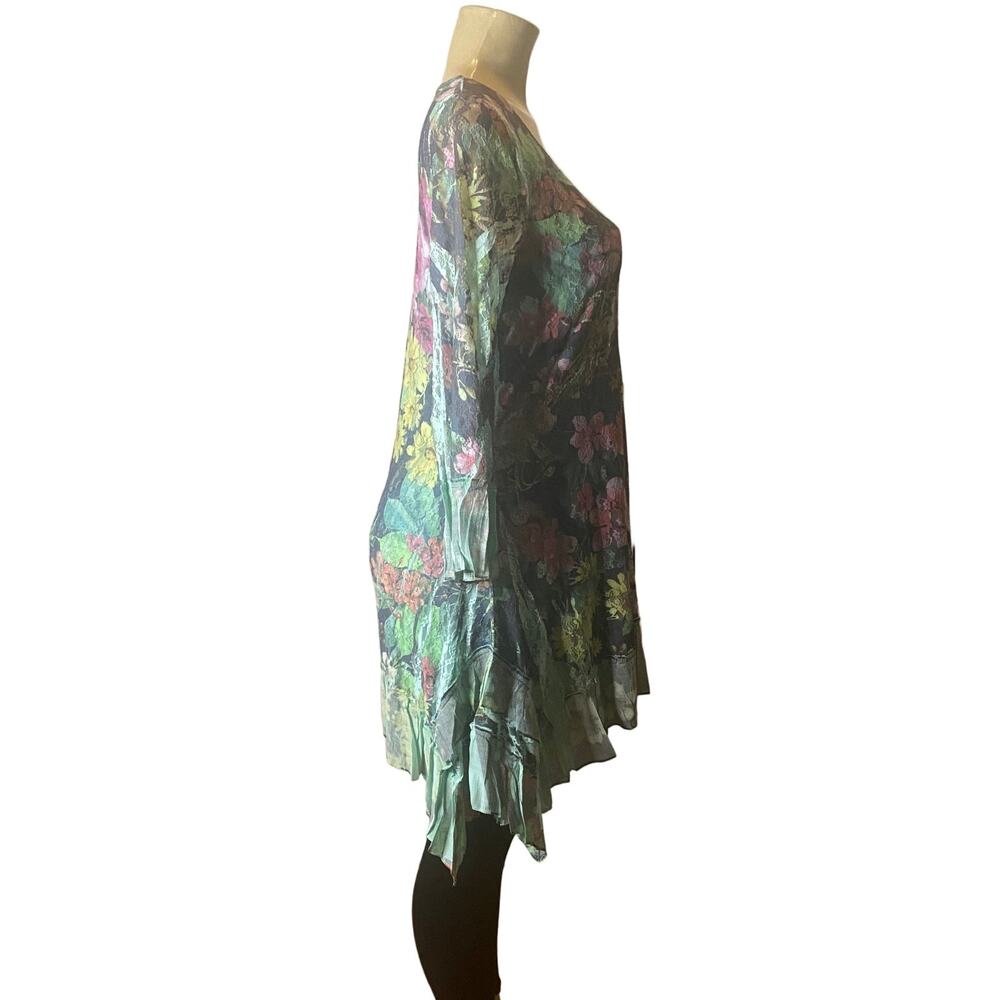 Origami Teal Floral Long Sleeve All Lace Hi-Lo Dress Small - Picture 5 of 5
